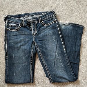 Cowgirl Tuff Dark Wash Distressed Bootcut Jeans